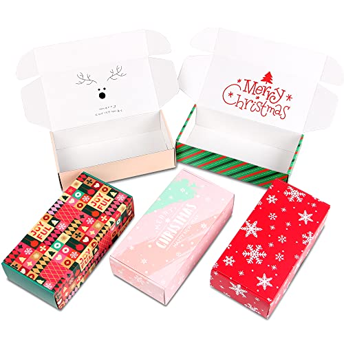 Image of 25 Pack 8x4x2 inch Small Christmas Gift Box with Lid, Recyclable Corrugated Cardboard Shipping Boxes for Small Business,Gift Packaging,Specially Designed Box. (8 inchx4 inchx2 inch,Xmas Mix Pattern)