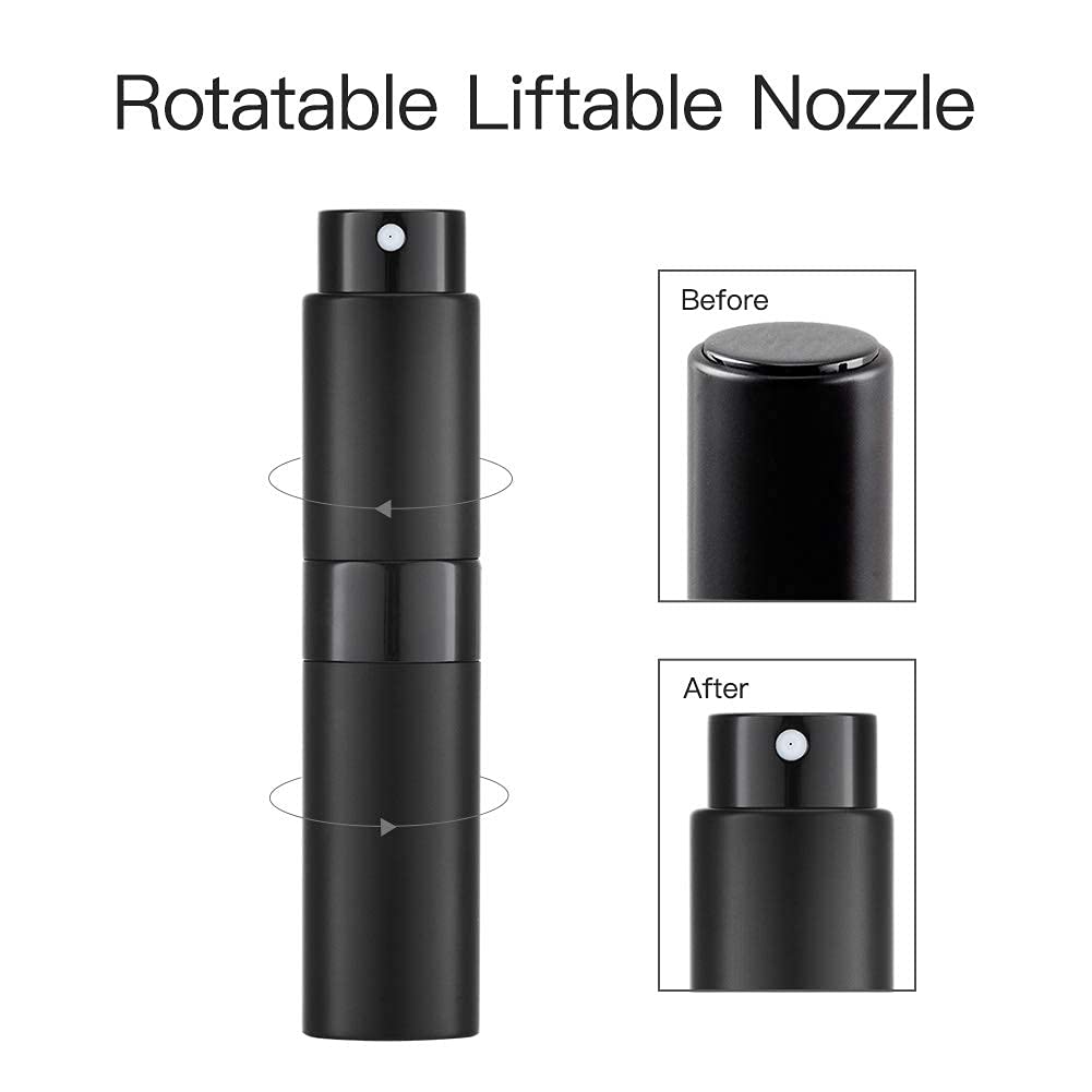 Toureal Atomizer do Perfum 8 ml, 3 Sztuki, Podróżny Aluminiowy Flakonik na Perfumy, Wielokrotnego Napełniania, Mini Rozpylacz do Torebki, Kosmetyczki i Podróży, Czarny Grafitowy Srebrny