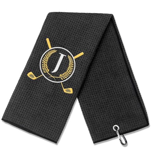 CGFN Golf Handtuch,Geschenke für Golfer, Mikrofaser Golfhandtuch mit Gesticktem Monogramm Golf Zubehör für Männer Frauen 40 * 60cm (Schwarzes Handtuch,...