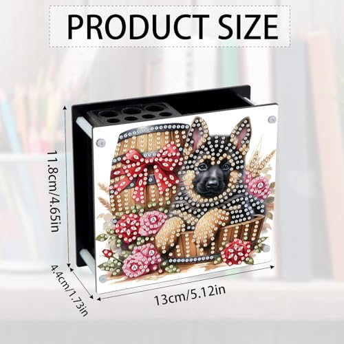Image of DIY 5D Acrylic Diamond Painting Pen Holder - German Shepherd Pencil Organizer for Adults, Decorative Office Supplies Storage for Home, School, Gift