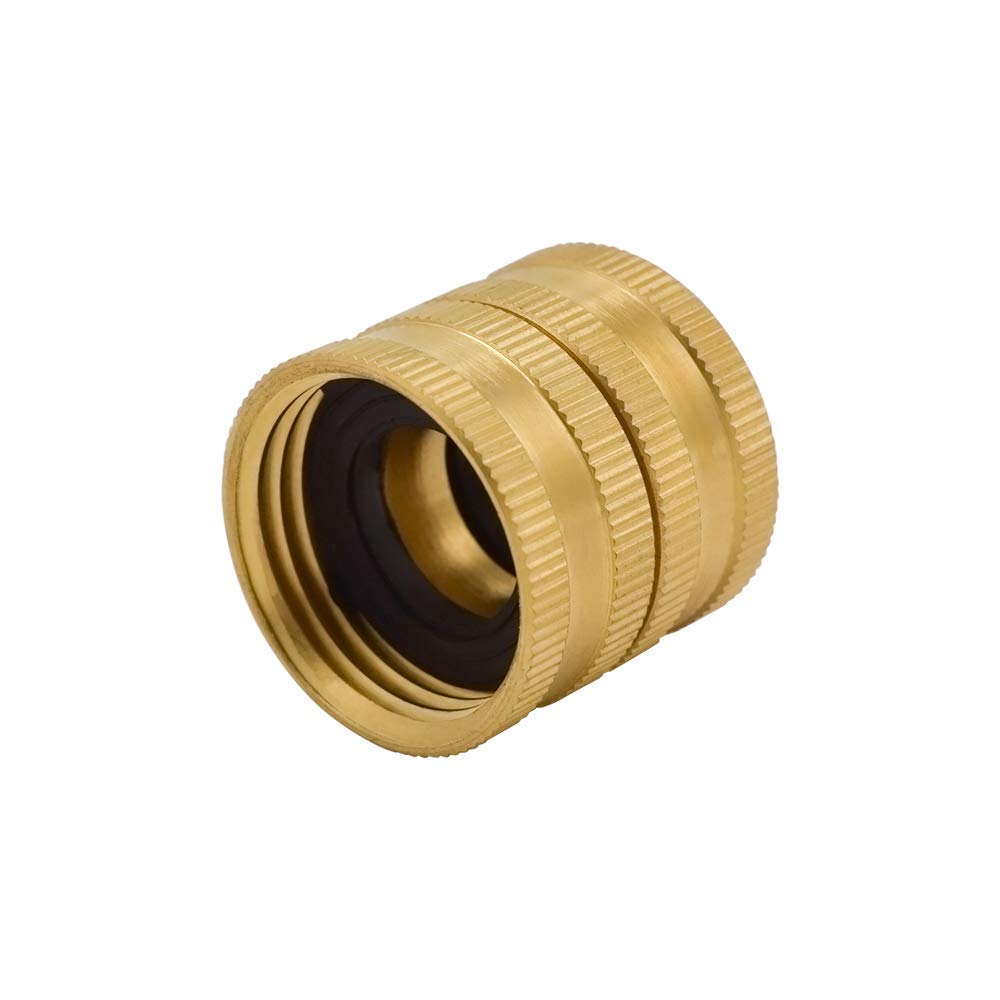 HYDRO MASTER 0713801 Adaptador de manguera de jardín de latón de 3/4 pulgadas, conector rápido hembra doble, latón macizo, paquete de 2