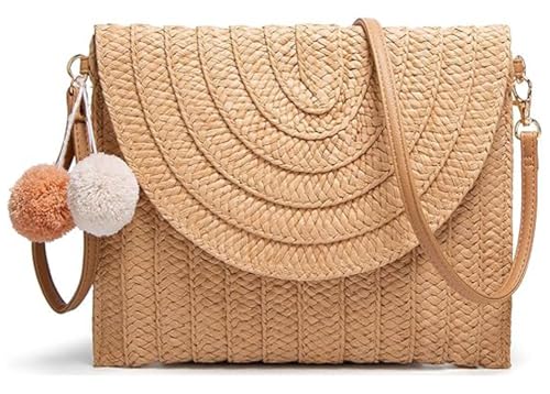 Image of Handmade Woven Straw Crossbody Bag for Women - Summer Beach Clutch Purse with Shoulder Strap & Envelope Design