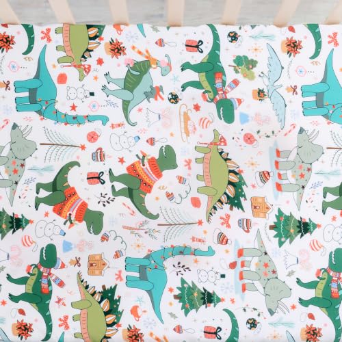 Image of JISEN Christmas Fitted Crib Sheets for Boys Girls 52x28 Inch Dinosaurs