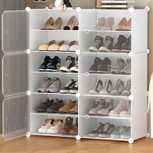 Image of Zemic 12 Shelf DIY Shoe Rack Plastic ^ Multi-Purpose Plastic Shoe Rack for Home Plastic Shelves, PP Plastic Home Shoe Rack with Door for Entryway, Chappal Slipper Shoe Stand (White, 12-Shelf-6-Door)