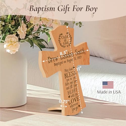 Image of LifeSong Milestones Personalized Baptism 1st Holy Communion Christening Gifts Custom Wall Cross Child of God. May God BLESS you as you learn and grow. Maple wood cross (Cherry) 8.5 inch x 11 inch