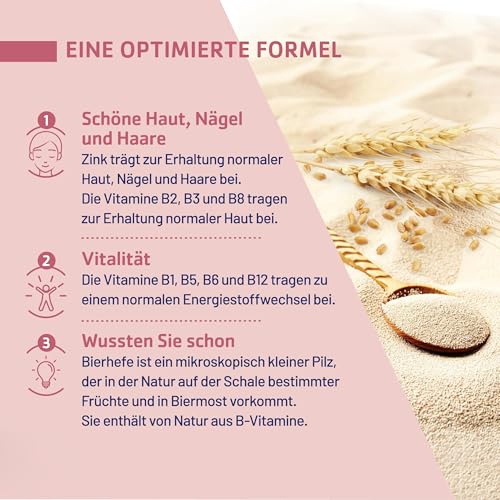 JUVAMINE - Bierhefe - Schöne Haut, Haare und Nägel - Vitalität - Vitamine B1, B2, B3, B5, B6, B8, B9 und B12 + Zink - 5-monatiges Programm - Optimierte Formel