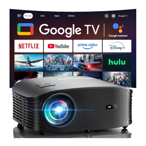 GOODEE Official Licensed Google TV 4K Mini Smart Projector with WiFi and Bluetooth - Compatible with Netflix/YouTube/Prime Video, Dolby Audio, Auto Focus, Portable Movie Projectors for Outdoor/Indoor