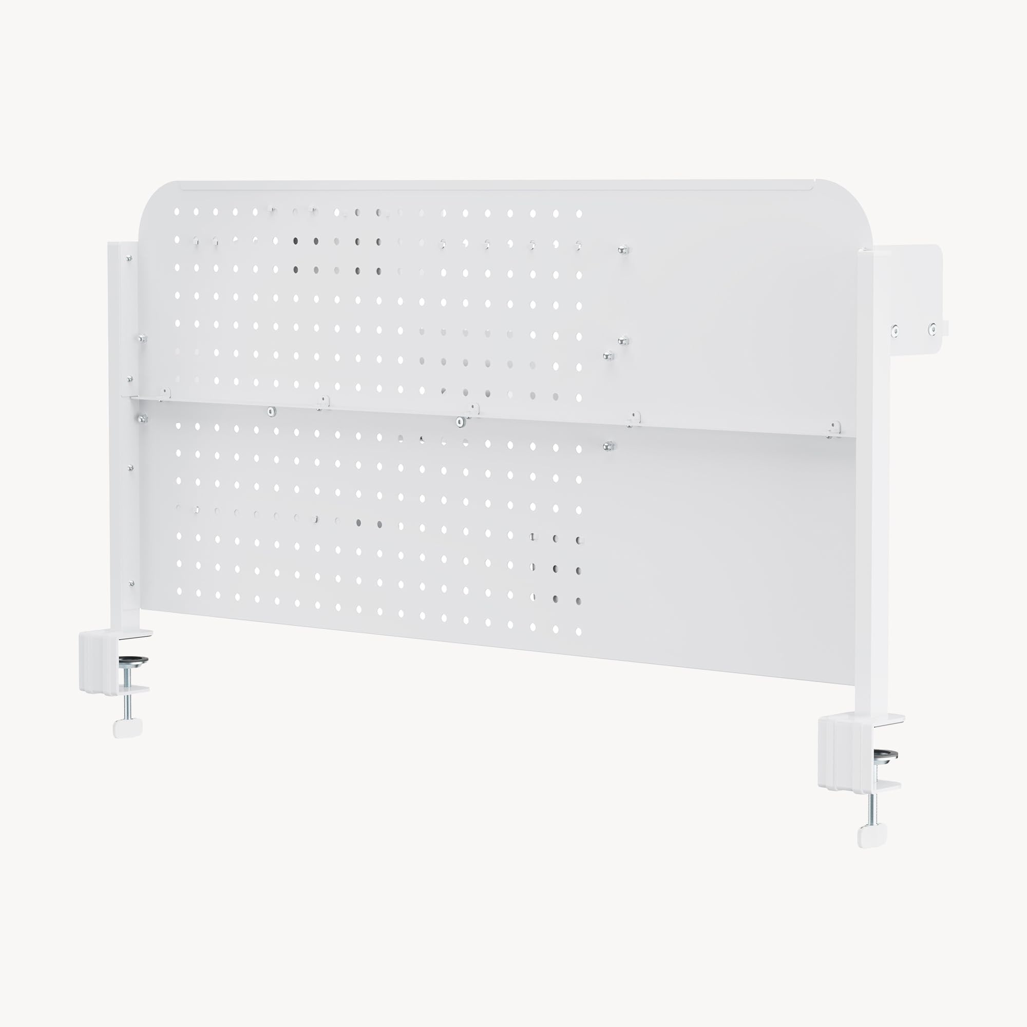 [en.casa] Organizzatore da Scrivania con Morsetti Pannello Forato Organizer Pegboard per Cameretta Studio 3 Ripiani Supporto Tablet Cuffie Porta Bicchieri Penne Lavagna Ganci 114x68 cm - Bianco