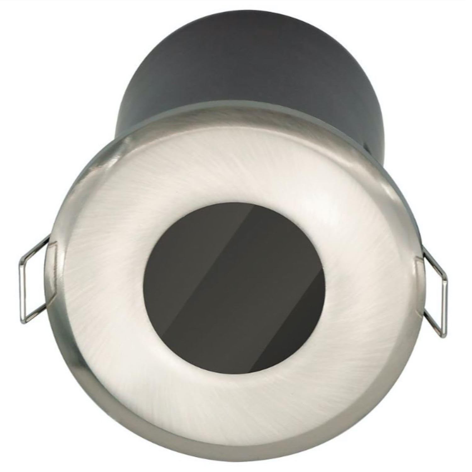 Firstchoicelighting Brushed Chrome & Clear Set Of 24 Brushed Steel Gu10 Fire Rated Recessed Downlights, Ip65 Bathroom Kitchen Ceiling Spots, Led Compatible