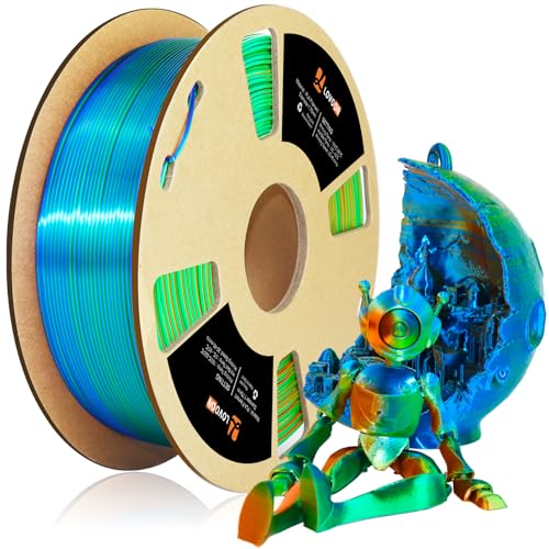 Image of LOVOON PLA 3D Printing Filament 1.75MM Silk tricolors, Color Change by Angle Multicolor pla filaments Fit Most FDM Printers and 3D Pen, Silk Orange /Green /Blue, 1KG(2.2lb) /Spool