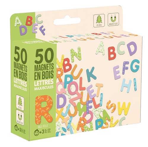 Jeujura - Magnets Bois 50 Lettes Majuscules - pour accompagner Les Tableaux - Aimantées en Bois -...