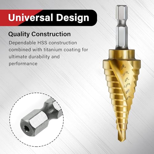 Aimlentool SD-3PCS 3Pc Step Drill Bit Set, 1/4 Inch Hex Shank High-Speed Steel Spiral Grooved Step Drill Bit For Sheet Aluminium Metal Wood Hole Drilling thumb #3