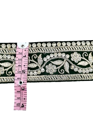 Image of Embroidery Gold Work with Sequence Design Lace Border Falls for Saree, Kurti, Dresses, Bandhani, Lehenga, Decorative Ribbon (6.5 cm Width) (6 Meter, Green)