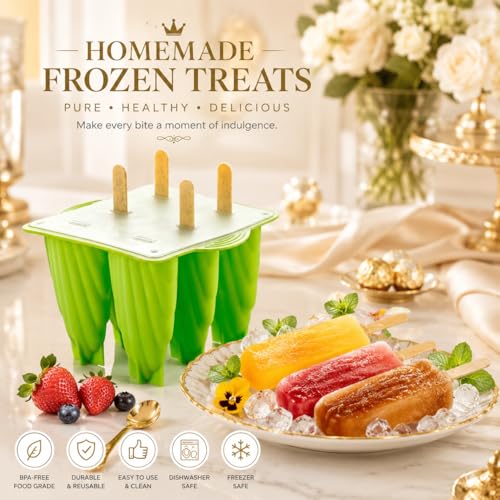 Image of BPA Free Ice Lolly and Kulfi Maker Set of 8 Reusable Popsicle Moulds Food Grade Plastic Ice Cream Popsicle Maker for Home Kitchen Multicolor (Green)