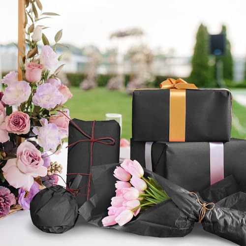 Image of 120 Sheets 20 inchX14 inch Black Tissue Paper for Gift Bags Wrapping, Art Tissue Paper Bulk for Weddings Birthday Party Crafts Decoration
