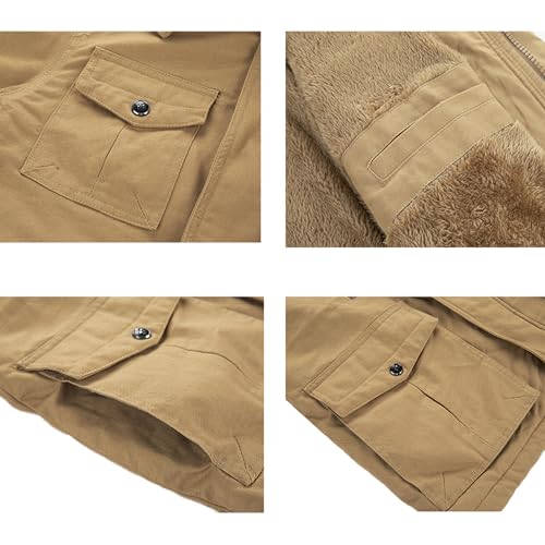 Image of INVACHI Men's Thick Winter Jacket With Hood,Fleece Lining Cotton Military Jackets,Work Coats with Multiple Pockets
