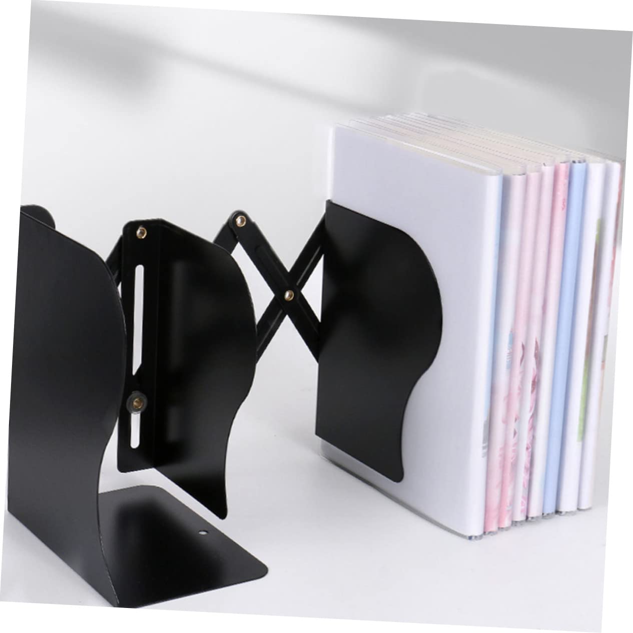 Fermalibri da Scrivania Telescopico Nero in Metallo e Plastica | Organizer per Libri e Documenti, Design Semplice e Creativo, per Tavolo, Supporto Regolabile