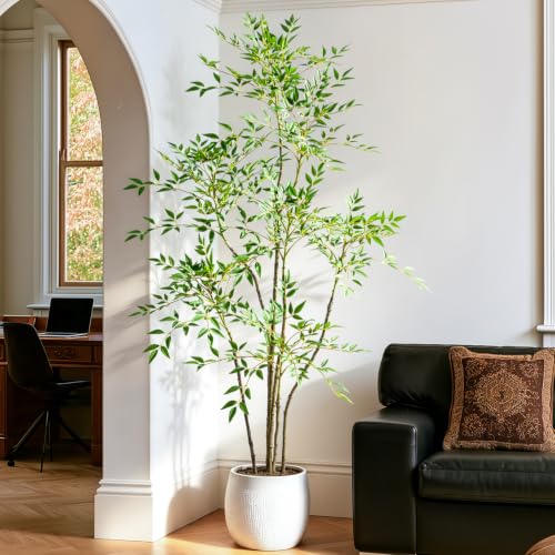 Erimda 6FT Faux Bamboo Tree Artificial Nandina Tree, Tall Faux Plant with 800+ Silk Leaves for...