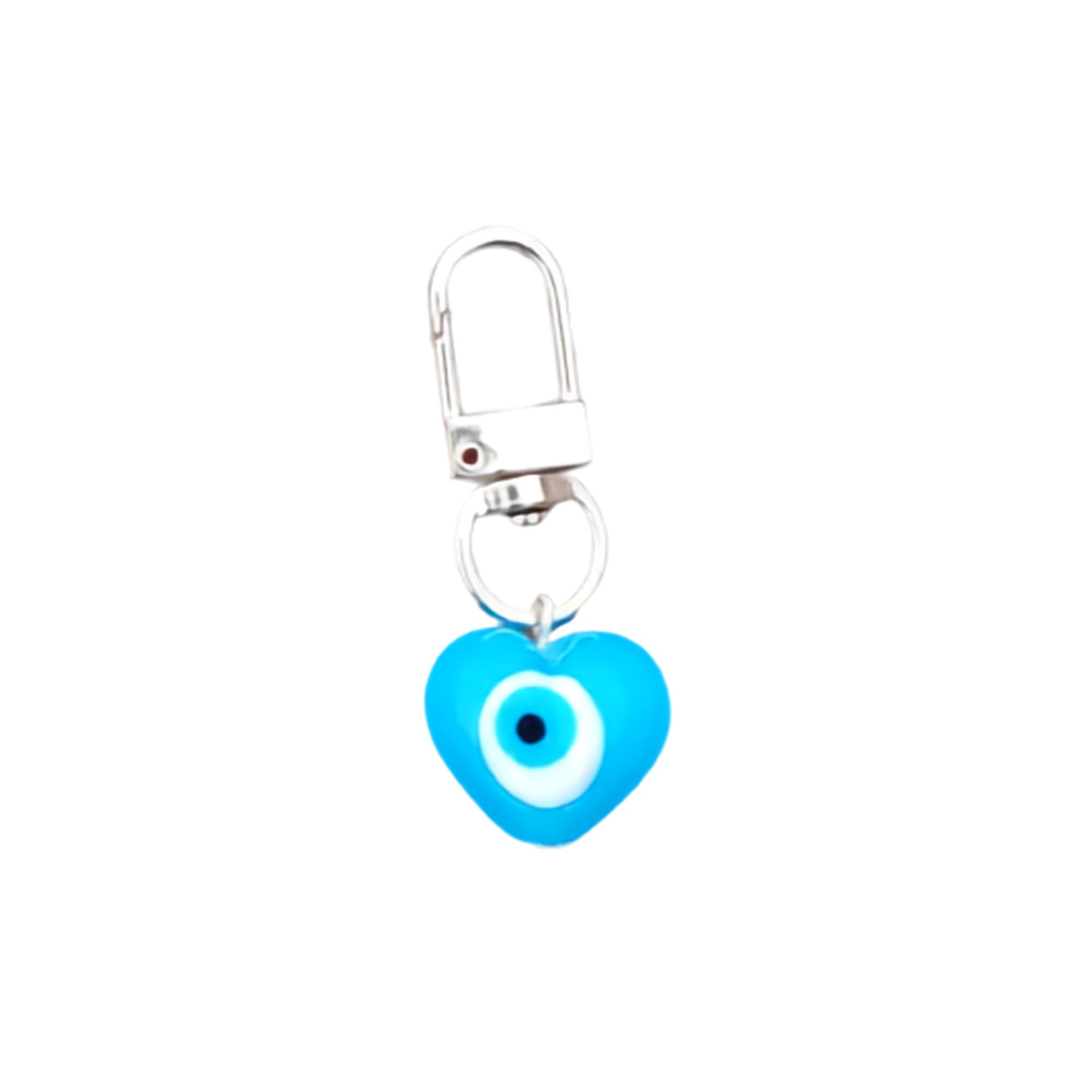 Evil Eye Heart Keychain Charm Blue Glass Silver Metal Hook | Adds a stylish decorative touch to phones, tablets, cameras, keychains, bags-image-11