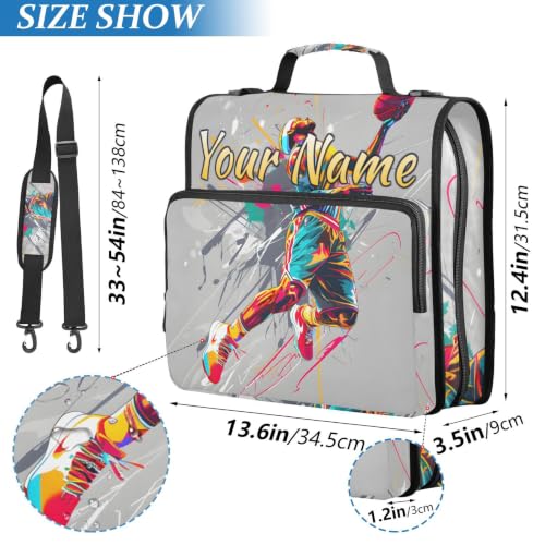Image of Custom 3 Ring Zipper Binder Boys Playing Basketball Personalized Name 1.5 Inch Binders Large Capacity Multi Pockets for School Office Supplies