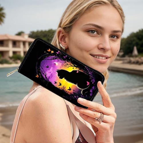 Image of RFID Blocking Leather Wallet for Women - Large Capacity Zip Around Clutch with 8 Card Slots,22 Cash Pockets & Coin Zipper,Cute Cat