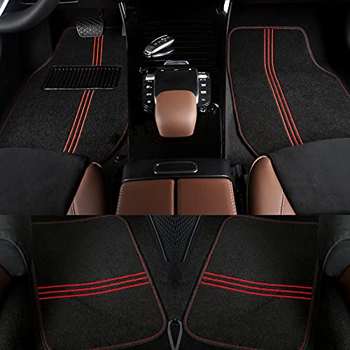 COLINOO 4-Piece Deluxe Carpet-Floor Mat Set Waterproof Universal Fit Car Floor Mats Protection with Rubber Lining, Suitable for All Vehicles Red