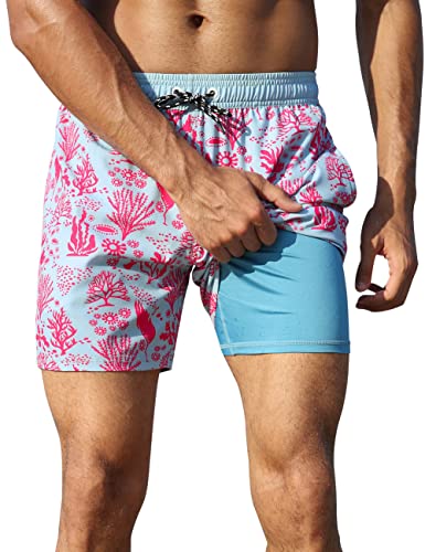 Nonwe Men's Swim Trunks with Compression Liner Quick Dry 2 in 1 Board Shorts Swimwear2