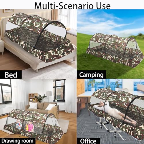 Image of CMINGJ Portable Mosquito Net Foldable Pop-Up Travel Mosquito Net for Bed Free Installation-Suitable for Baby Adults Bedroom, Camping, nap, Patio with Bottom Zippe Extra Large (Camouflage)