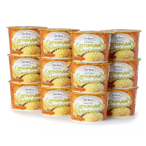 Grace Instant Cornmeal Porridge 12 Pack- 2.1oz Each - Jamaican Hot Cereal - Quick Breakfast Mix - Ready in Minutes