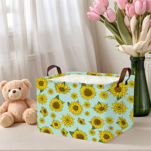 Image of Cute Rectangle Storage Basket, Sunflower | Gift Basket Collapsible, Toy Bin, Nursery Playroom Bedroom Decor, Baby Child