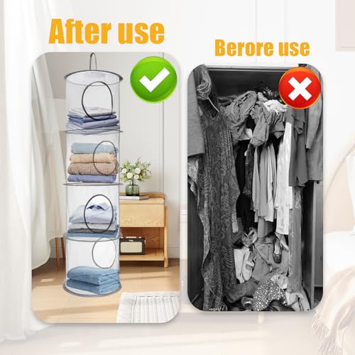 XINSUO 2 Stück Set Hängende Netz-Aufbewahrungstasche, mit 4 Fächern, Hängeaufbewahrung Organizer für Kinderzimmer, Badezimmer, Balkon (Grau)