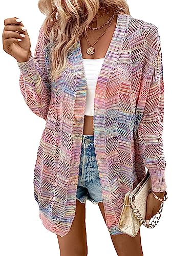 SHENHE Women's Crochet Lightweight Cardigan Beach Swim Cover Up Summer Open Front Colorful Kimonos