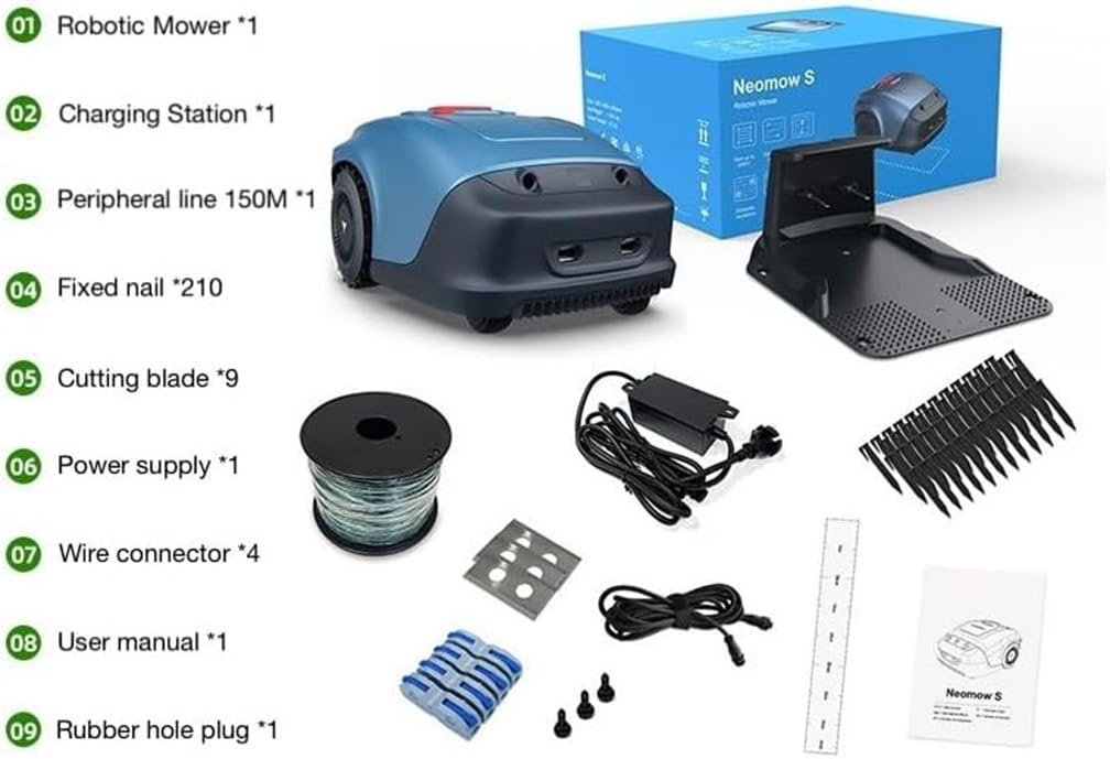 Robot cortacésped automático, control por aplicación, impermeable, bajo ruido, altura de corte 20-55 mm, ideal para césped de hasta 300 m², planificación eficiente de trayectorias