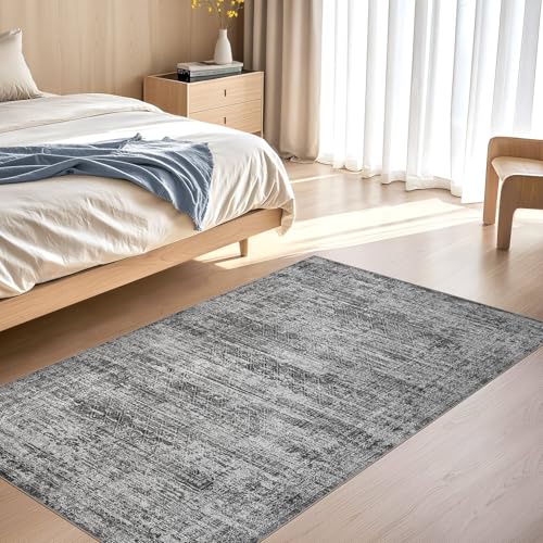 3x5 Area Rug Living Room Rugs - Washable Neutral Modern Abstract Soft Thin Rug Indoor Floor No Slip Rug Carpet for Bedroom Under Dining Table Home Office Decor - Dark Gray