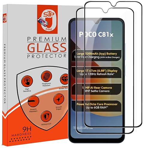 Image of STP FEEL Premium Tempered Glass Screen Protector Guard Compatible For Xiaomi Poco C81x 5G (6.88 Inch, Pack of 2) | Edge to Edge Coverage With Easy to installation kit for Smartphone