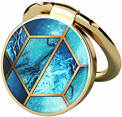Cell Phone Ring Holder Finger Stand, Torendi Marble Kickstand Gold Metal Grip Holder for Magnetic Car Mount Compatible with iPhone 13/13 Pro/12 Pro Max/11 and All Smartphones (Ocean Blue)