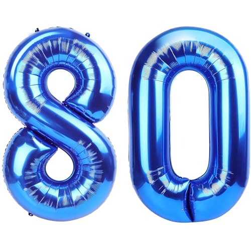 Image of Number Balloons Navy Blue Balloons - Giant Number 80 Balloon, Blue 80th Number Balloon Birthday Decorations for Men