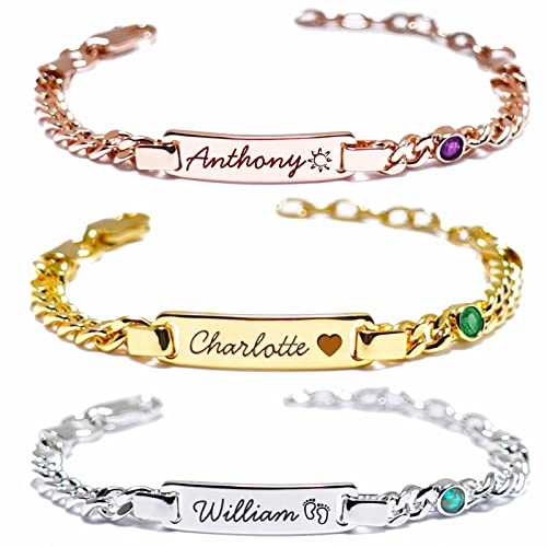 Personalized Baby Bracelets for Infant Girls Boys, 18K Gold Plated Bracelet Engraved with Name, Custom Gold Plated Kids Jewelry for Boys Girls, Gift for Baby Shower Birthday Easter