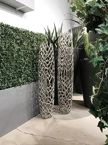 Modern Day Accents 3596 Rama Silver Xxl Twigs Barrel Floor Vase, Statement Piece, Floor Standing, Tall Vase, Corner Decor 9" Lx 9" W X 47" H, Xx-Large Floor Vase Room Decor, Office Decor, House Decor #TOP4
