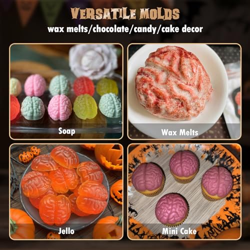 Image of HKNMTT Halloween Brain Silicone Molds 2 Pack 6 Cavity, Spooky Brain Shape Baking Tray for Chocolate Candy Wax Melts Tarts Cupcake Pizza Cake Oven Safe Food Grade Moulds for Kids Party DIY Fun
