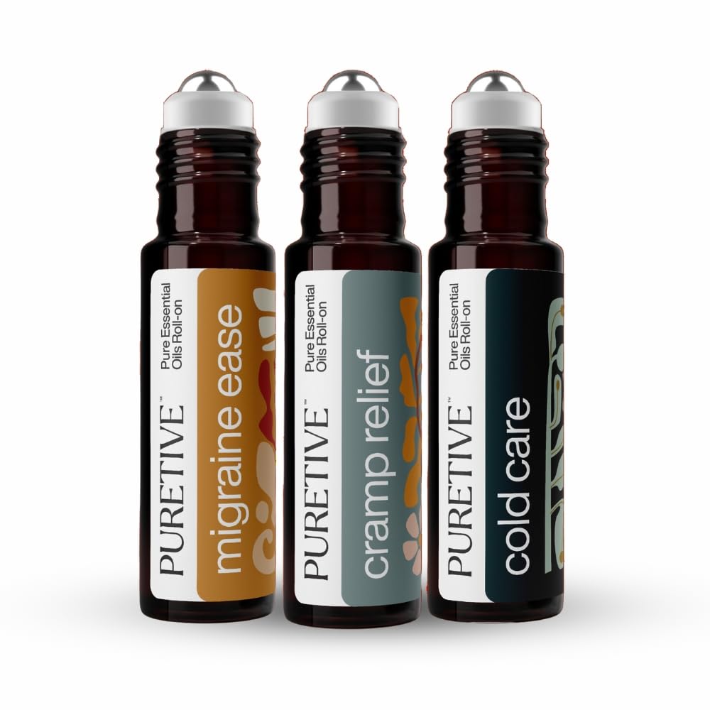 PURETIVE | Pain Relief on-the-go essential oil roll on kit | Migraine Roll On- Relief from Headache | Cramp Relief Roll On- Relief from Period Pain | Cold Care Roll On- Relief from Sinus | 10ml each (B0D6NBPPTW) Amazon Price History, Amazon Price Tracker