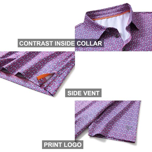 Image of Golf Shirts for Men Dry Fit Short Sleeve Print Performance Moisture Wicking Polo Shirt