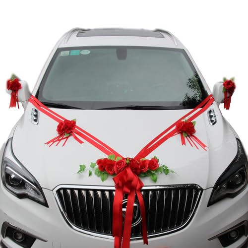 Décoration de voiture premium pour mariage capot, décoration de voiture mariée couple roses fleurs déco, guirlande de décoration de mariage auto,...