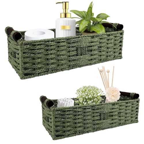 Green Toilet Basket Tank Topper for Bathroom Organizers & Storage,