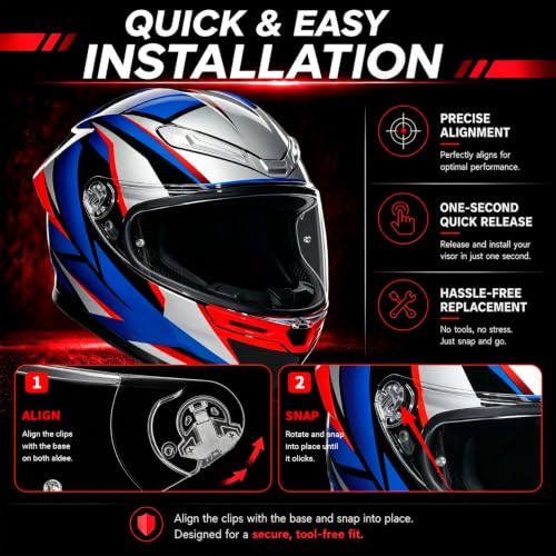 Image of PSLER Shatterproof Motorcycle Helmet Visor for K6 K6s,Deep Red | Impact-Resistant ,UV400 Protection, Tinted Face Shield for K6 K6s,Helmet Accessories Replacement