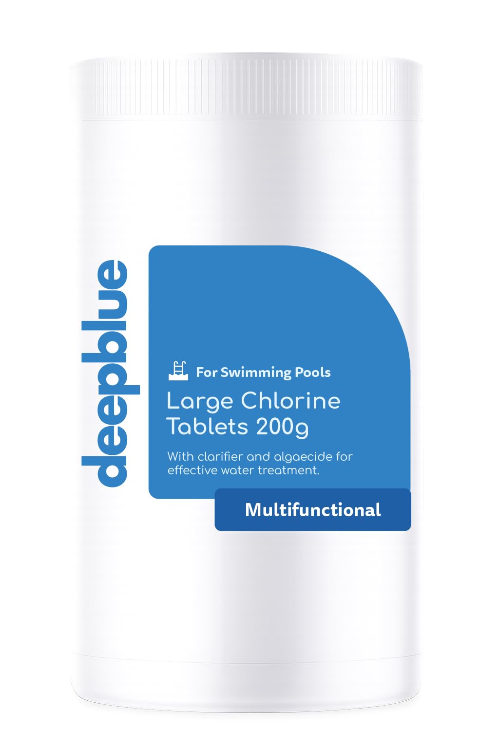 Deep Blue - Multifunctional 200g Chlorine Tablets 1 kg Long lasting stabilised clarifier algae inhibitor (1Kg & Test strips)