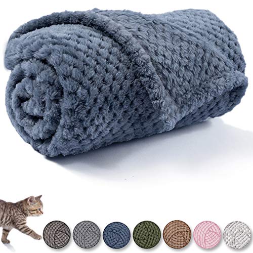 Image of Warm Soft Fuzzy Dog or Cat Blanket, Plush Fleece Throws for Bed, Couch, Sofa, Travel (L /40 inch x 48 inch, Blue)
