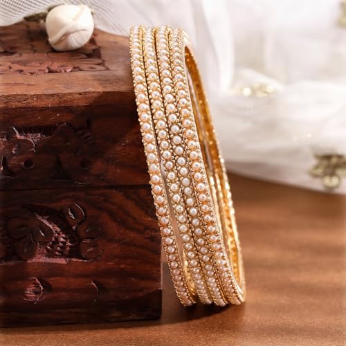 Image of Rubans Gold Plated Pearl Beaded Bangles Jewellery Gift for Women & Girls | Ethnic Wedding Traditional Bridal