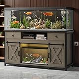 75-120 Gallon Aquarium Stand, Sturdy Aquarium Tank Rack with Power Outlet, Rustic Farmhouse Design, 1000-Pound Weight Capacity, Thick Solid Wood Construction,Grey