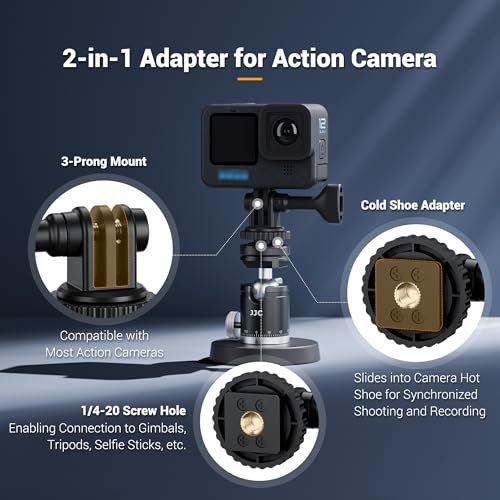 Image of JJC 1 /4 Tripod Mount & Hot Shoe Camera Adapter for Gopro Action Cameras | Compatible with Go Pro Hero 13 12 11 10 9 8, DJI Osmo Action 6 5 4 3 & More Cameras on 1 /4 inch-20 Tripod or DSLR Camera